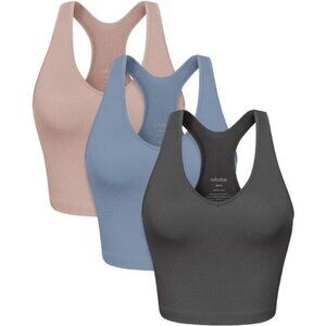 3-Pack Seamless Racerback Crop Tank for Women Ribbed Knit Soft Crop Tops